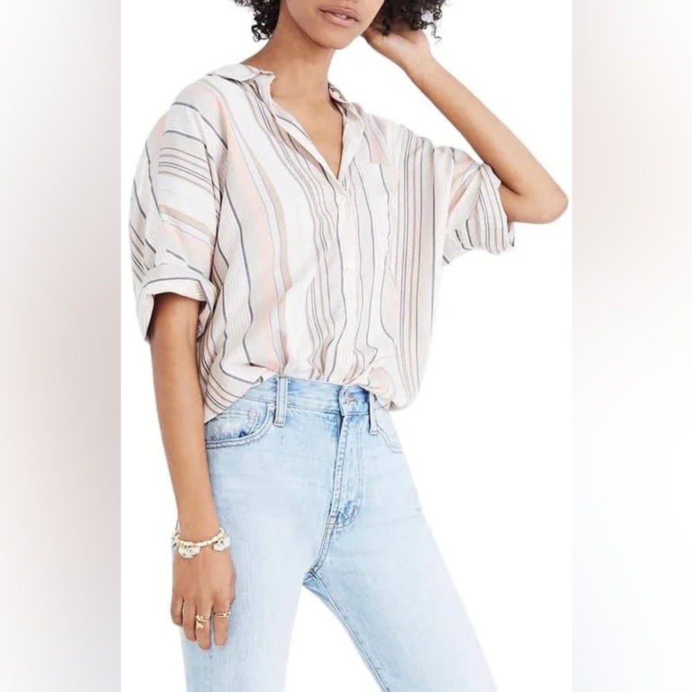 Madewell Courier Shirt in Aldwin Stripe Oversized Button-Up Top Women’s Medium - Picture 3 of 12